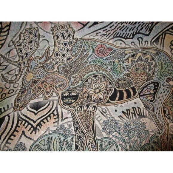 New Moose Bull Northwest Woven Cotton Afghan Throw Blanket Gift Native American - Picture 3 of 4